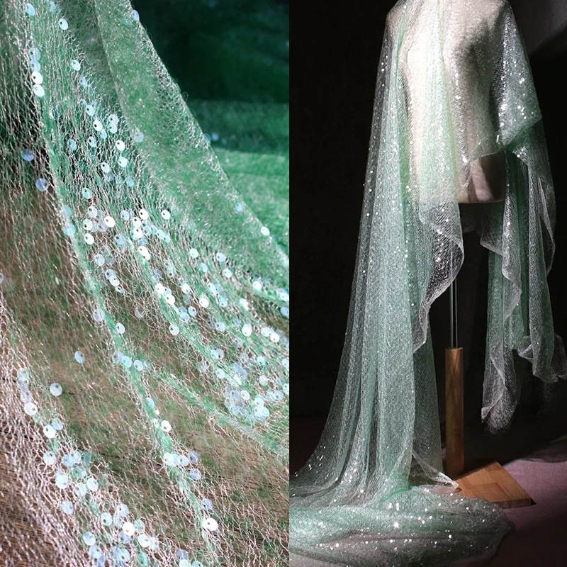Crystal Mesh Fabric - Xianqi Light Green Round Disc Water