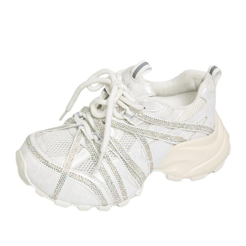 Crystal Mesh Fabric - Sneakers con Tacco Grosso 7CM per